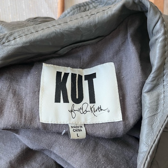 KUT FROM THE KLOTH  Wrinkle Effect Leather Jacket Full Zip Gray Pockets Size L - Picture 6 of 7